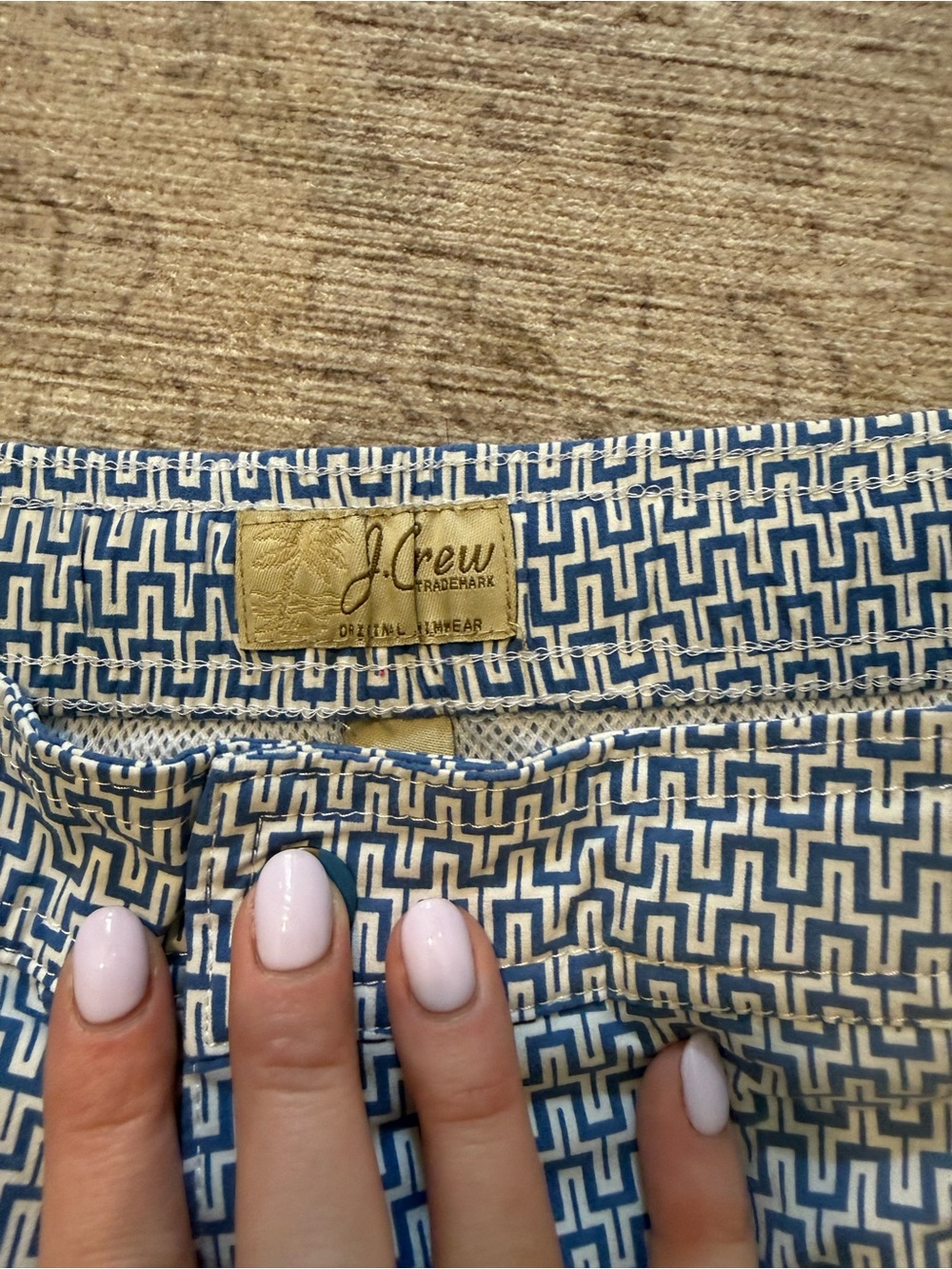 J. Crew Navy & White Geometric Flat Front Shorts - Picture 2 of 3